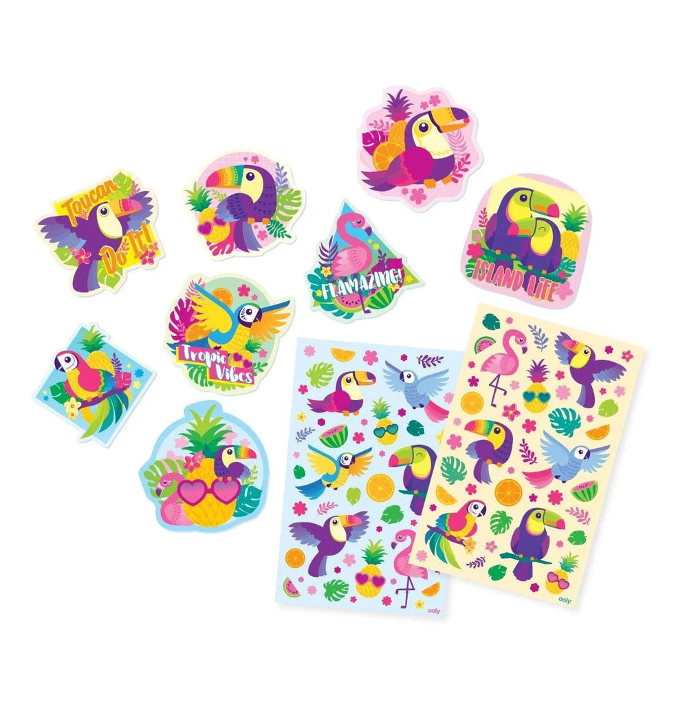 OOLY, Tropical Birds Scented Stickers - 2 Sticker Sheets + 8 Jumbo Stickers - Crossword.in 