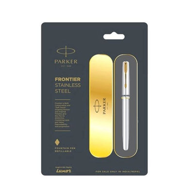 imagParker Frontier Stainless Steel Gold Trim Fountain Pen
