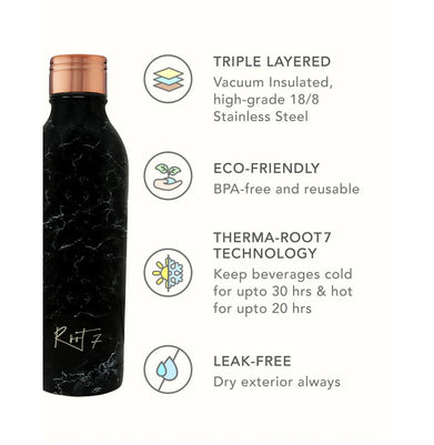 imagRoot7 Stainless Steel Insulated Water Bottle, Black Marble Bottle-500ml
