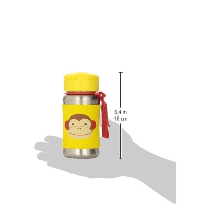 imagSkip Hop Baby Zoo Little Kid and Toddler Feeding Insulated Stainless Steel Straw Bottle, Marshall Monkey, Multicolour, 350 ml