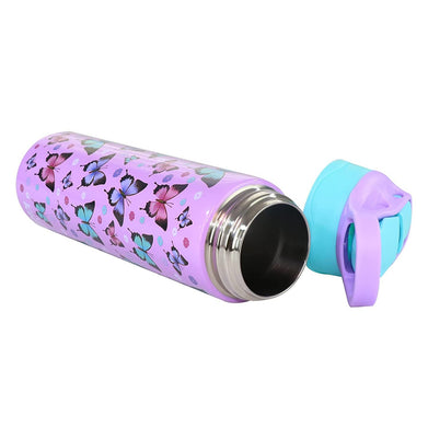 imagSmily Kiddos Insulated water bottle 600ml - Butterfly Theme Purple