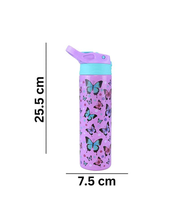 imagSmily Kiddos Insulated water bottle 600ml - Butterfly Theme Purple