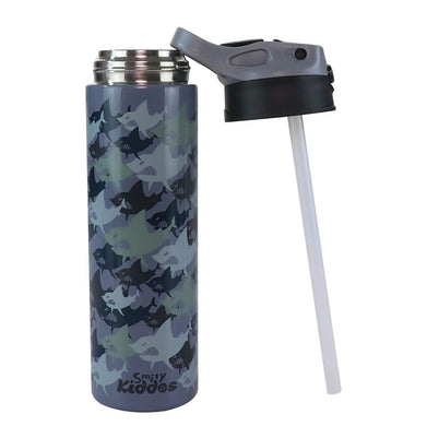 imagSmily Kiddos Insulated water bottle 600ml - Shark Theme Grey