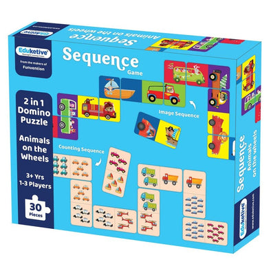imagEduketive Sequence 2 in 1 Puzzle - Animals on The Wheels - Double Sided Educational 30 Pieces Puzzle - Image & Count Matching Kids Age 3-9 Years Old