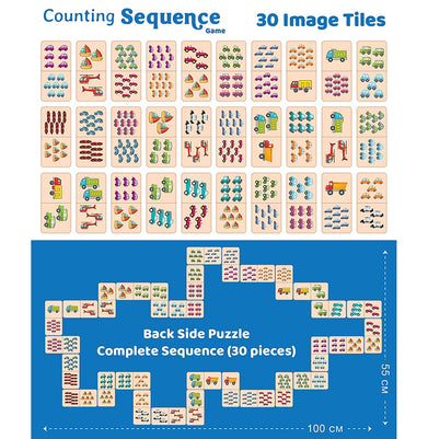 imagEduketive Sequence 2 in 1 Puzzle - Animals on The Wheels - Double Sided Educational 30 Pieces Puzzle - Image & Count Matching Kids Age 3-9 Years Old