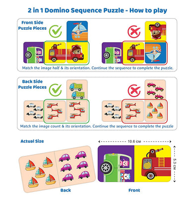 imagEduketive Sequence 2 in 1 Puzzle - Animals on The Wheels - Double Sided Educational 30 Pieces Puzzle - Image & Count Matching Kids Age 3-9 Years Old