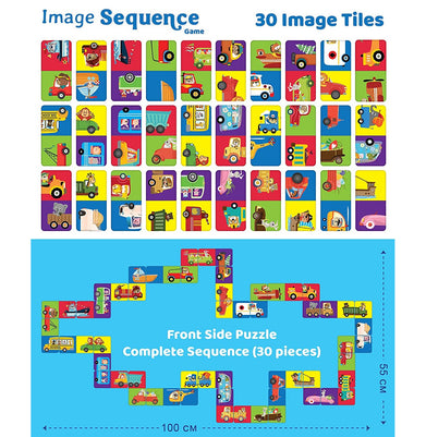 imagEduketive Sequence 2 in 1 Puzzle - Animals on The Wheels - Double Sided Educational 30 Pieces Puzzle - Image & Count Matching Kids Age 3-9 Years Old