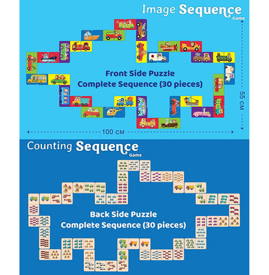imagEduketive Sequence 2 in 1 Puzzle - Animals on The Wheels - Double Sided Educational 30 Pieces Puzzle - Image & Count Matching Kids Age 3-9 Years Old