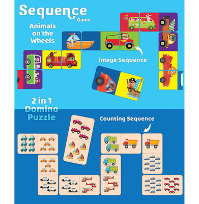 imagEduketive Sequence 2 in 1 Puzzle - Animals on The Wheels - Double Sided Educational 30 Pieces Puzzle - Image & Count Matching Kids Age 3-9 Years Old