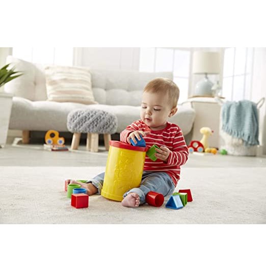 Fisher Price Original Baby's Plastic First Blocks, To Sort, Stack and Drop ( Yellow ) (12 pieces) - Crossword.in 