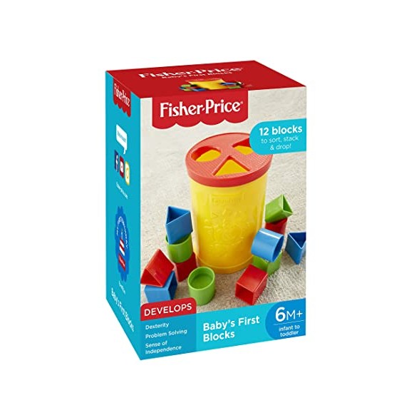 Fisher Price Original Baby's Plastic First Blocks, To Sort, Stack and Drop ( Yellow ) (12 pieces) - Crossword.in 