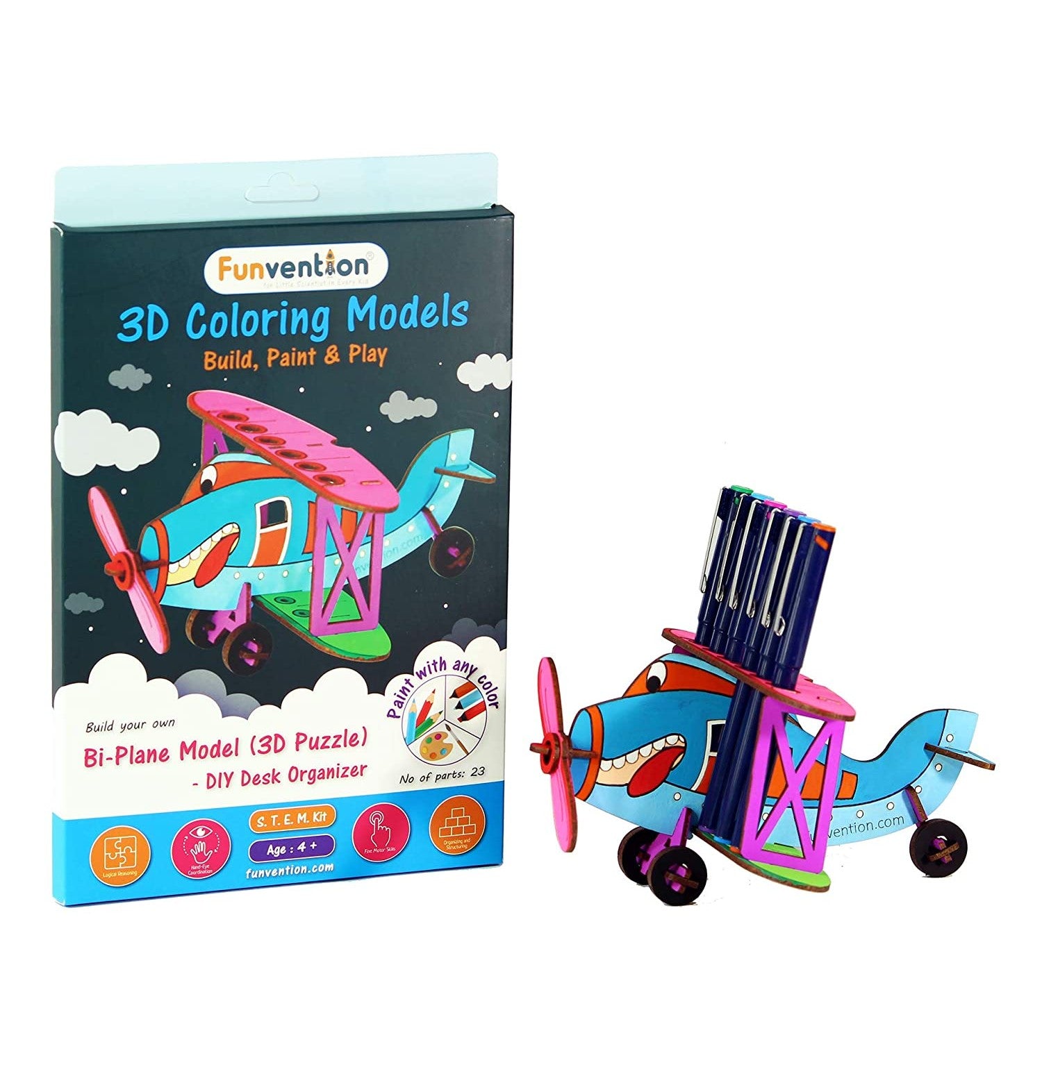 Funvention 3D Bi-Plane Coloring Puzzle: Build, Design & Play Adventure!