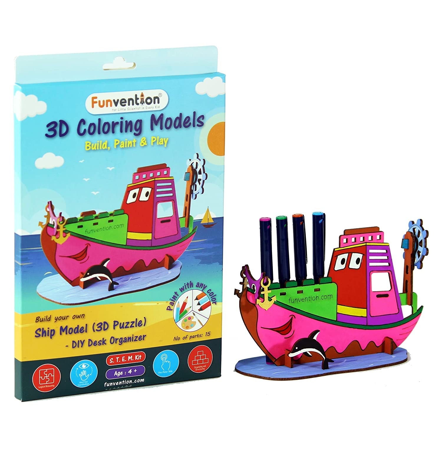 Funvention 3D Ship Model Coloring Puzzle: Build, Paint, and Play