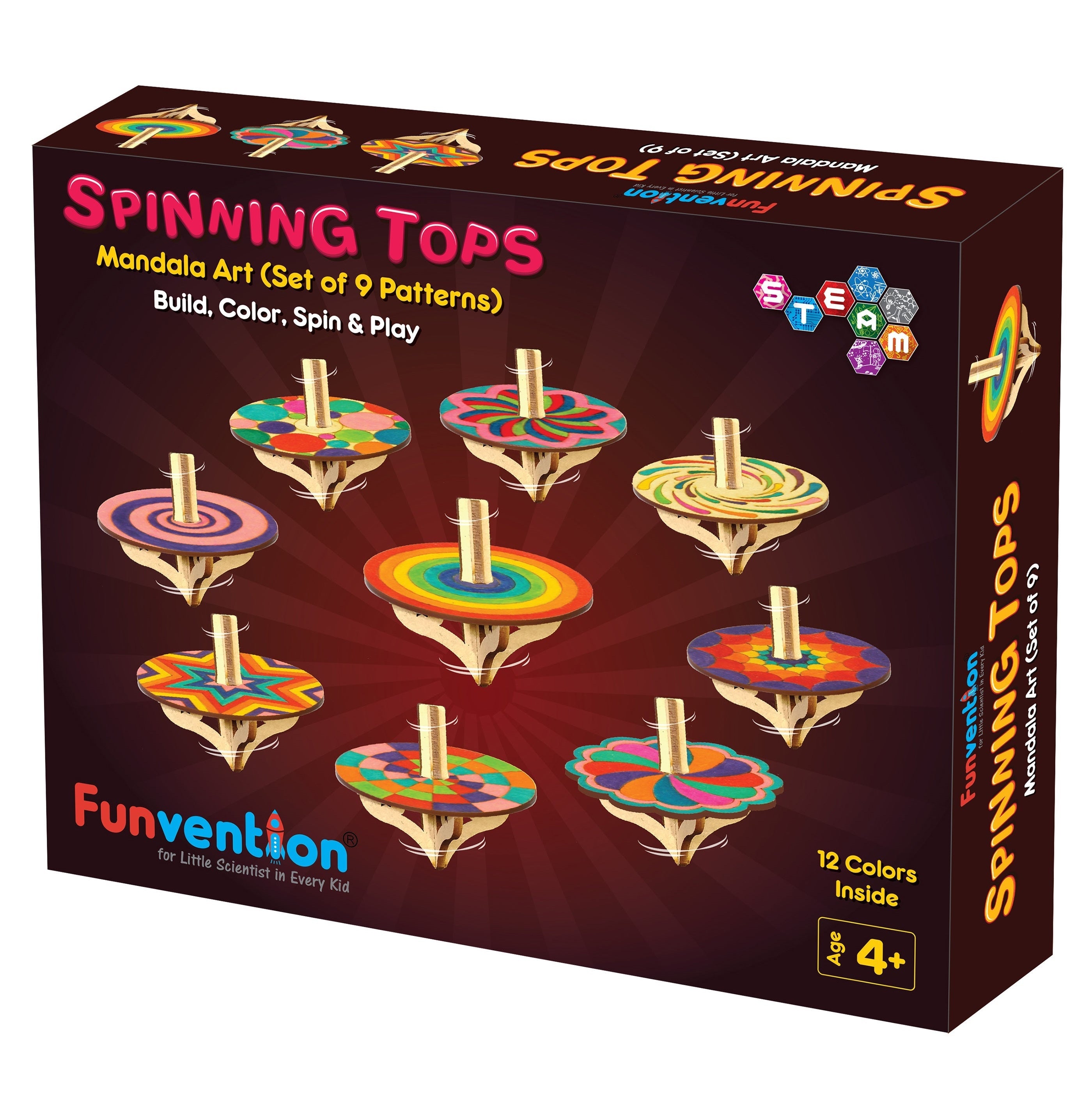 Mandala Art Diy Spinning Tops  Set Of 9 Creative Kits For Kids