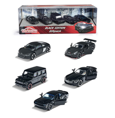 imagMajorette Black Edition Gift Set with 5 Black Luxury Toy Cars with Rotating Wheels Features, Die Cast Vehicle, Scale 1:64, for car Fans and Collector for 3+ Years Girls, Boys, Kids