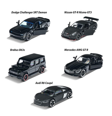 imagMajorette Black Edition Gift Set with 5 Black Luxury Toy Cars with Rotating Wheels Features, Die Cast Vehicle, Scale 1:64, for car Fans and Collector for 3+ Years Girls, Boys, Kids