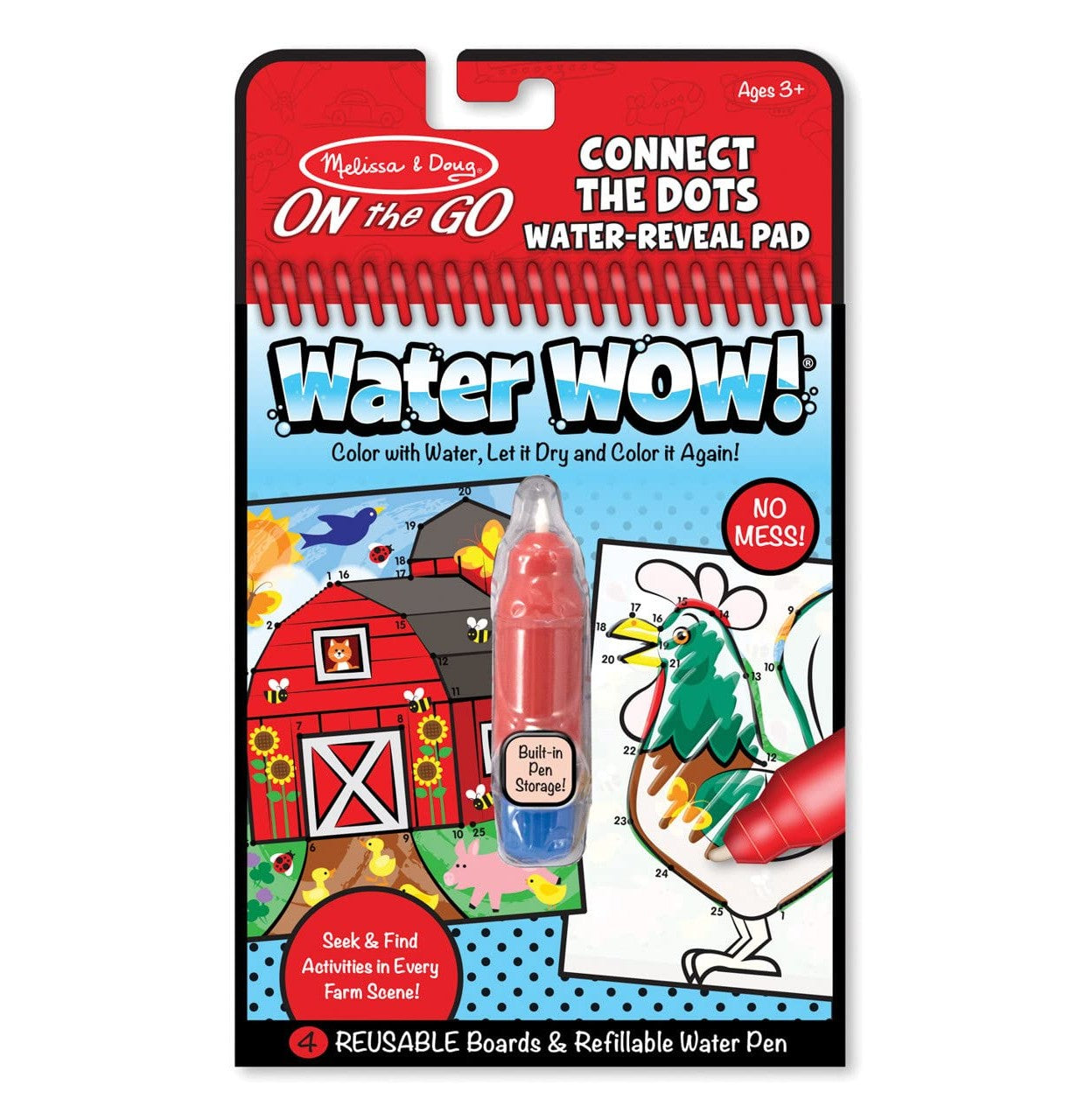Melissa Doug On the Go Water Wow! Connect the Dots Farm Activity Pad  (Reusable Water-Reveal Coloring Book, Refillable Water Pen), Multi color