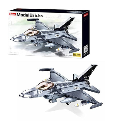 imagSluban F-16C Falcon Fighter Building Blocks Kit for Kids - Creative Construction Set with 521 Pieces Educational STEM Toy