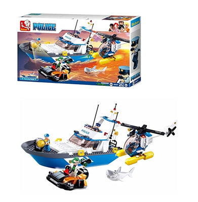 imagSluban Land & Sea Police Building Blocks Kit for Kids - Creative Construction Set with 347 Pieces Educational STEM Toy