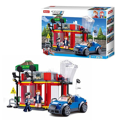 imagSluban Town Automobile Sales Service Shop Building Bricks with 3 Mini Toys & 1 Blue Toy Car