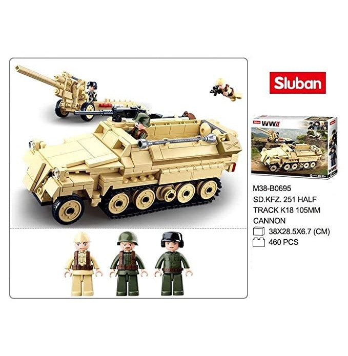 Sluban WW2 - Sd.Kfz. 251 Half Track Building Blocks with a K-18 Canon & 3 Army Toys - Crossword.in 