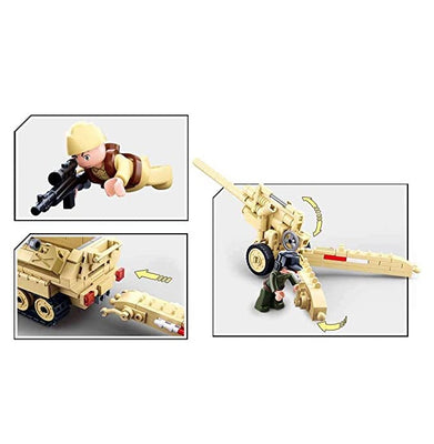 imagSluban WW2 - Sd.Kfz. 251 Half Track Building Blocks with a K-18 Canon & 3 Army Toys